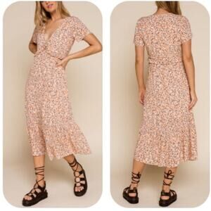 West of Melrose Floral Midi Dress S Peach Boho Cottagecore Fairycore Soft